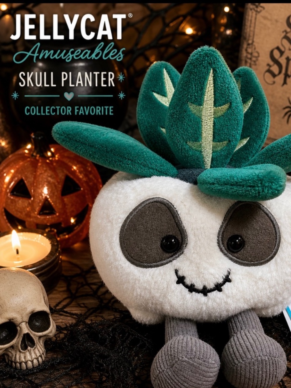 NWT Jellycat Amuseables Skull Planter Plush Halloween Goth Decor Collectible